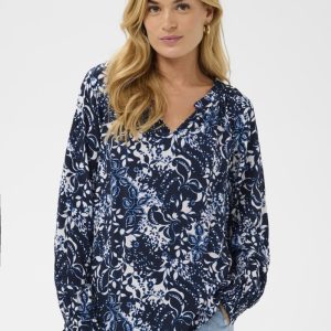 Mönstrad viskosblus Tiah – Cream