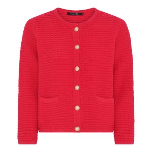 Stickad kofta hallonröd – Micha