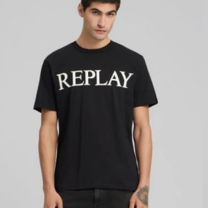Replay Jersey-T-shirt med logotryck Svart