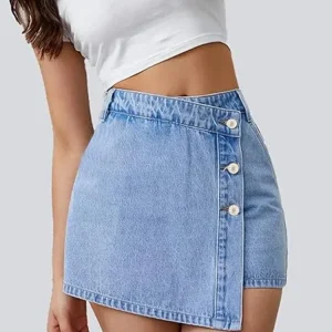 Asymmetrisk shorts kjol i denim
