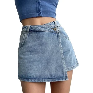 Asymmetrisk shorts kjol i jeans