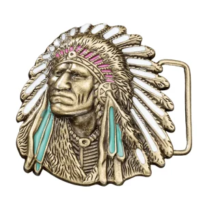 Bältespänne med hövding i fjäderskrud