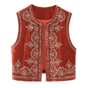 Bohemisk Festväst i Sammet med Glittrande Detaljer