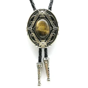 Bolo tie med oval agatsten och vintageinfattning