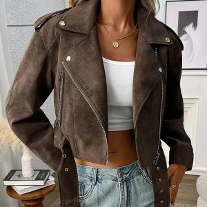 Brun biker jacka dam