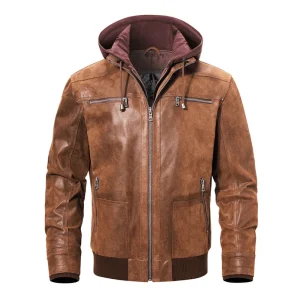 Brun mc jacka med huva herr