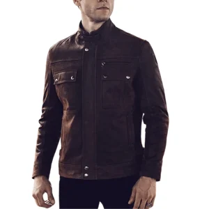 Brun mc jacka skinn herr