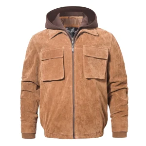 Brun mocka bomber jacka med huva