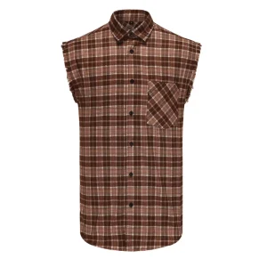 Brun rutig ärmlös skjorta herr