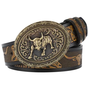 Cowboybälte äkta läder djurgravyr