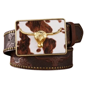 Cowboybälte kohudsmönstrat rektangelspänne