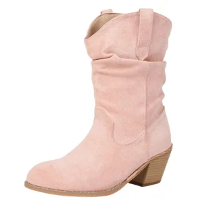 Cowboyboots i mjuk mocka med rynkad skaftdesign