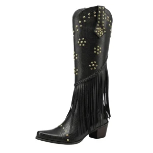 Cowboyboots med Fransar och Präglad Läderlook