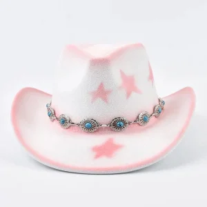 Cowgirlhatt i filt med rosa stjärnor
