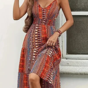 Färgglad bohemisk midiklänning