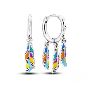 Färgglada fjäderörhängen silver