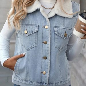 Fodrad jeansväst dam