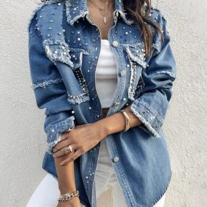 Jeansjacka dam med pärlor och strass