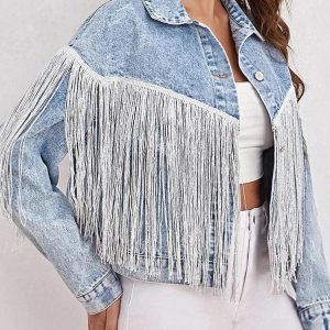 Jeansjacka med fransar dam