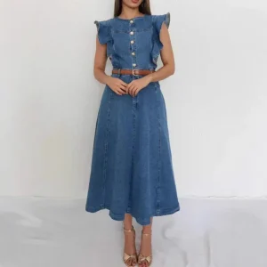 Jeansklänning volangärmar