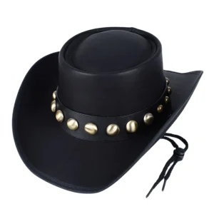 Läder Cowboyhatt med Metallnitar