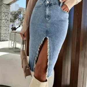 Lång Jeanskjol med Hög Slits