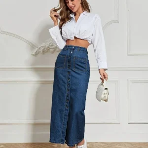 Lång jeanskjol med knappar