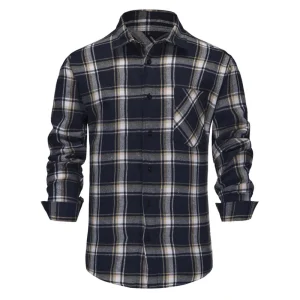 Mörkblå rutig flanellskjorta herr