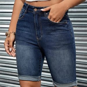 Mörkblå slim jeans shorts