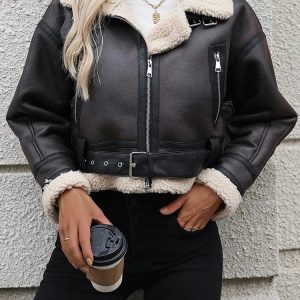 Mörkbrun shearling jacka
