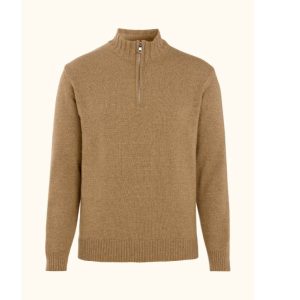 Oscar Jacobson Regular Fit Half Zip toffee beige