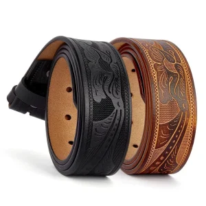 Präglat westernbälte i äkta läder med klassisk cowboykänsla