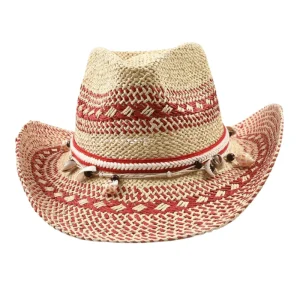 Röd cowboyhatt i naturstrå med snäckor