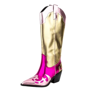 Rosa och Guldiga Höga Cowgirl Boots för Dam