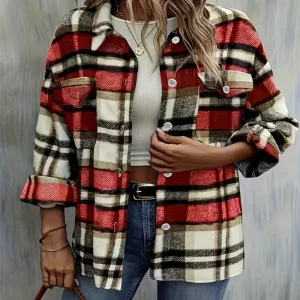 Rutig skjortjacka dam i oversize-modell