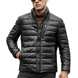 Svart läder dun jacka herr