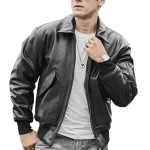 Svart pilot bomber jacka läder herr