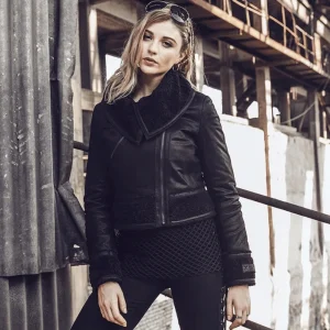 Svart shearling jacka