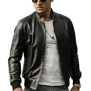 Svart slim fit mc jacka herr