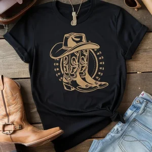 Svart T-Shirt med Westerntryck