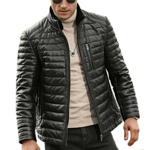 Svart vinter läder puffer jacka herr