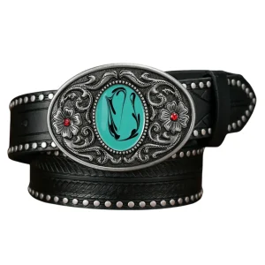 Svart westernbälte turkoss­pänne