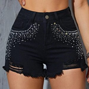 Svarta jeansshorts med strass