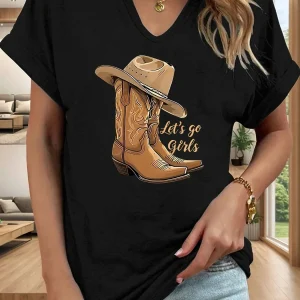 Tshirt med cowboyhatt och boots "Let’s Go Girls"