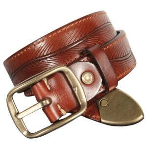 Westernbälte i äkta läder med kopparspänne