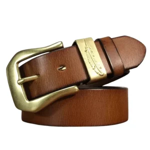 Westernbälte i äkta läder med vintage-kopparspänne