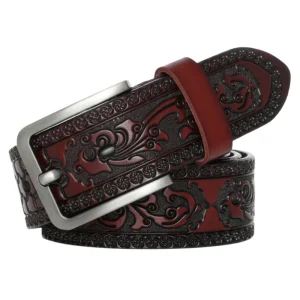 Westernbälte i Blommönstrad Präglat  Läder med Klassisk Spänne