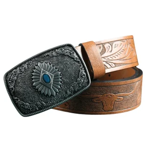 Westernbälte i Präglat Läder med Resin och Retrospänne