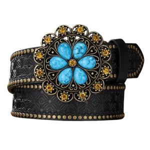Westernbälte med turkos blomspänne