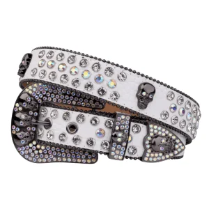 Westernbälte vitt strass med skull-spänne